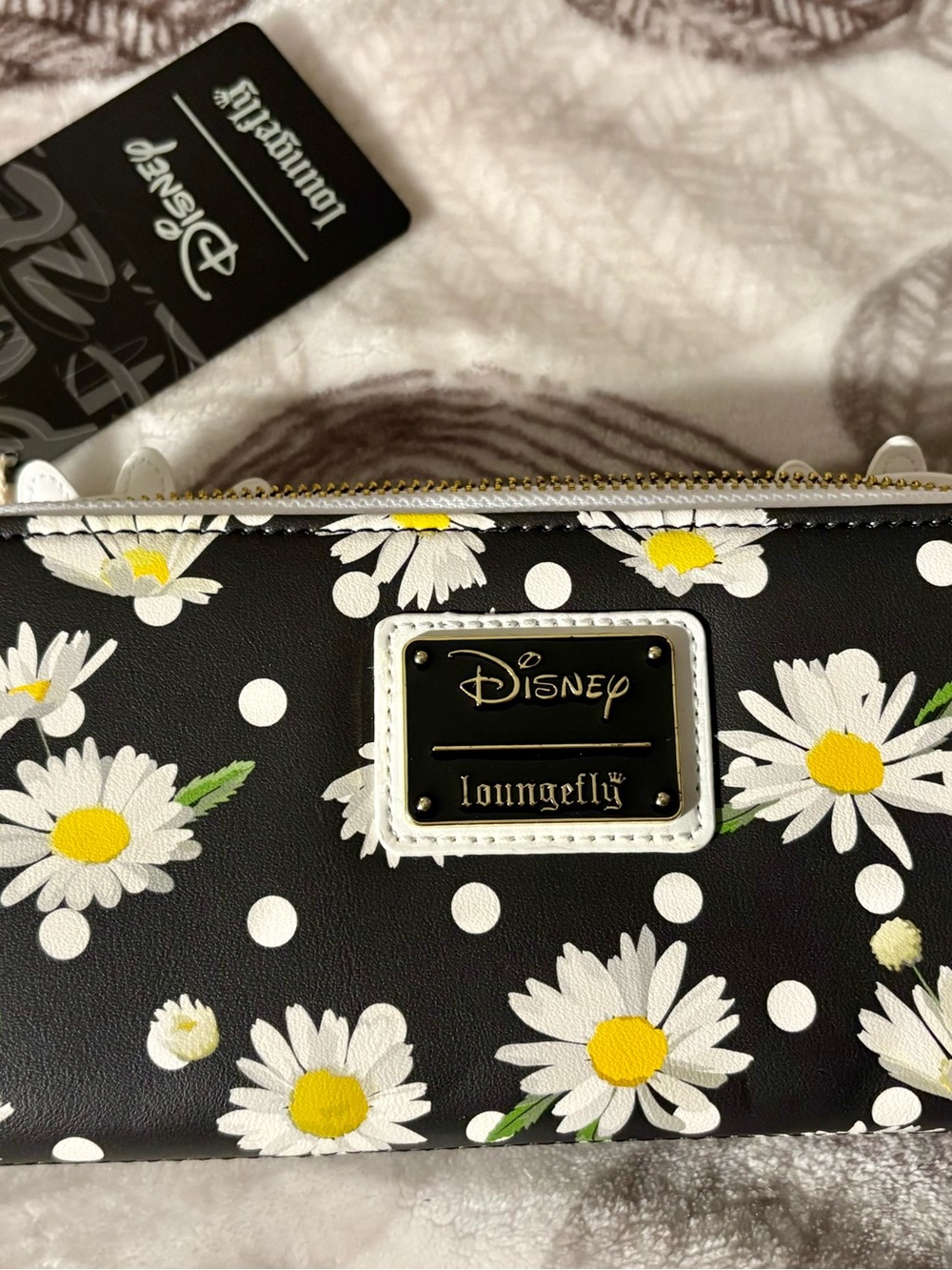 Loungefly Black Daisy Polka Dot Zip Wallet with Yellow Centers